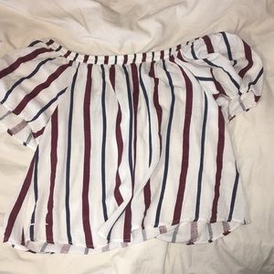 maroon blue and white shoulder top